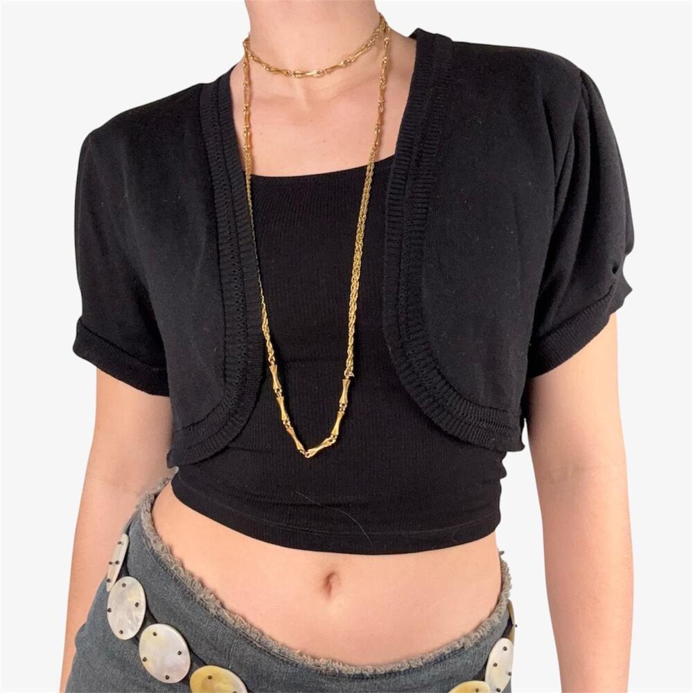 Dots brand black cropped bolero knit sweater short sleeve - M